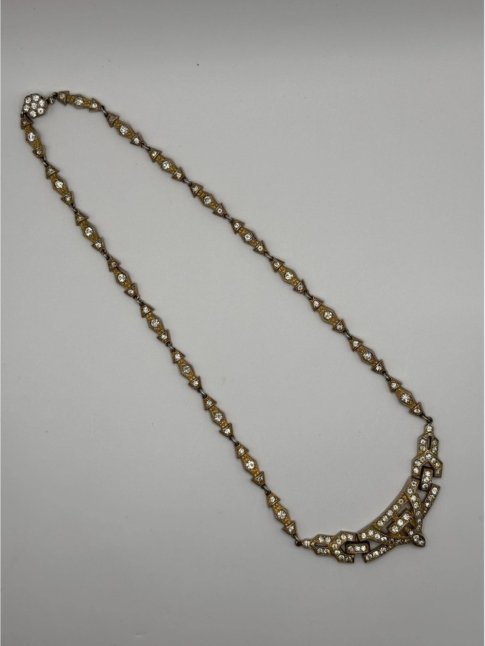 Vintage/Art Deco Gold Tone Rhinestone Necklace
